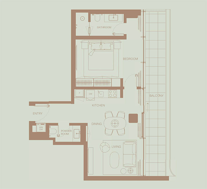 Eden House The Park Dubai 1-BR Apartment Floor Plan