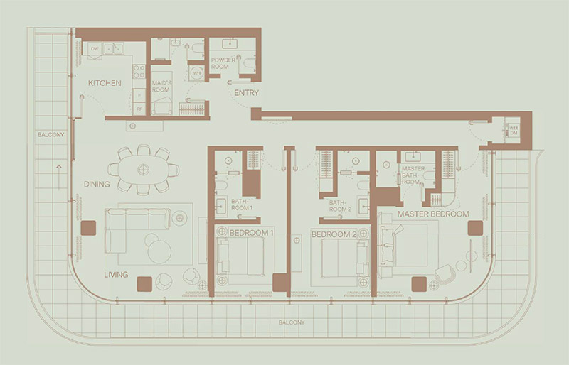 Eden House The Park Dubai 2-BR Apartment Floor Plan