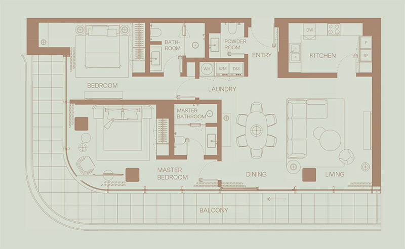 Eden House The Park Dubai 3-BR Apartment Floor Plan